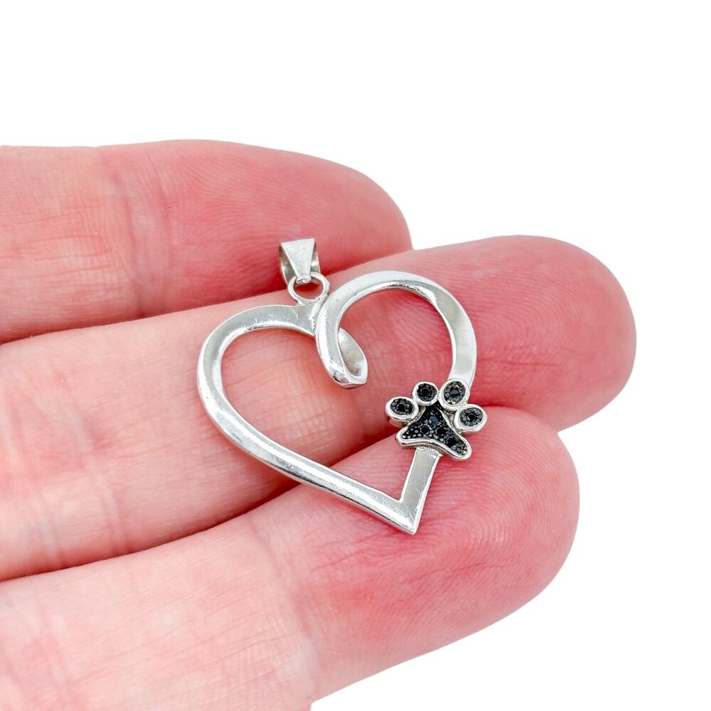 Sterling Silver Paw Print Heart Pendant | Silver Heart | Animal Lover Necklace